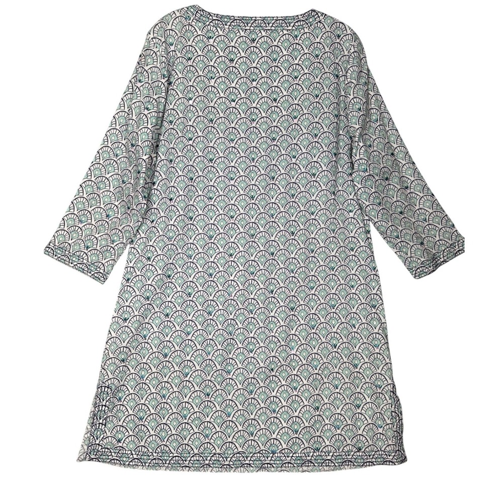 Lands End Womens Coastal Beaded Cotton Tunic Top Teal M 10-12 Beach Coverup - Picture 4 of 11